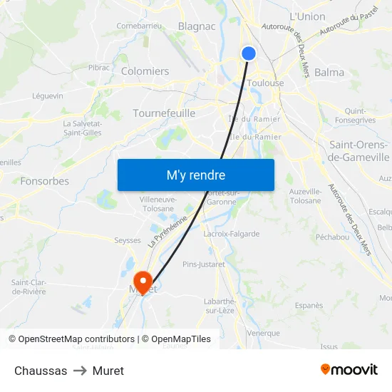 Chaussas to Muret map