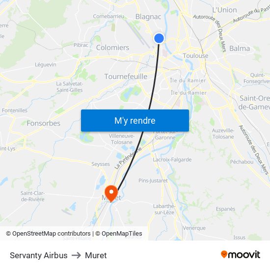 Servanty Airbus to Muret map