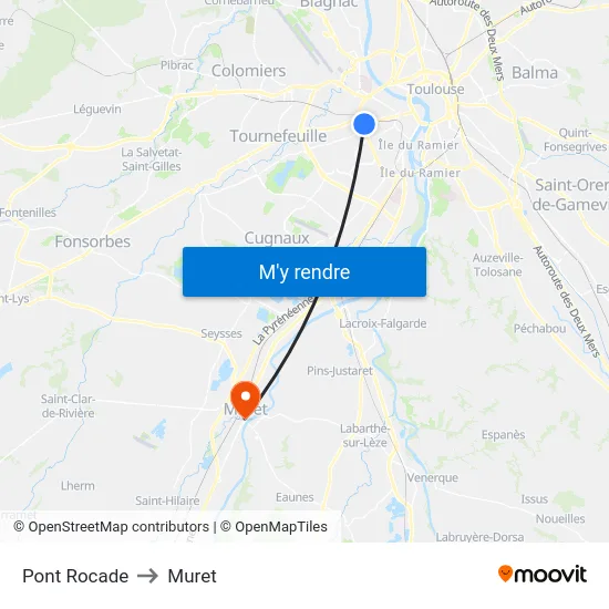 Pont Rocade to Muret map