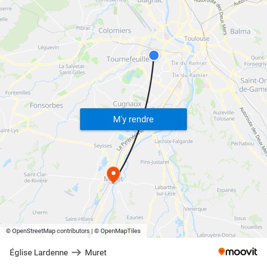 Église Lardenne to Muret map