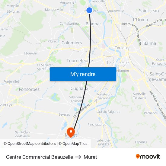 Centre Commercial Beauzelle to Muret map