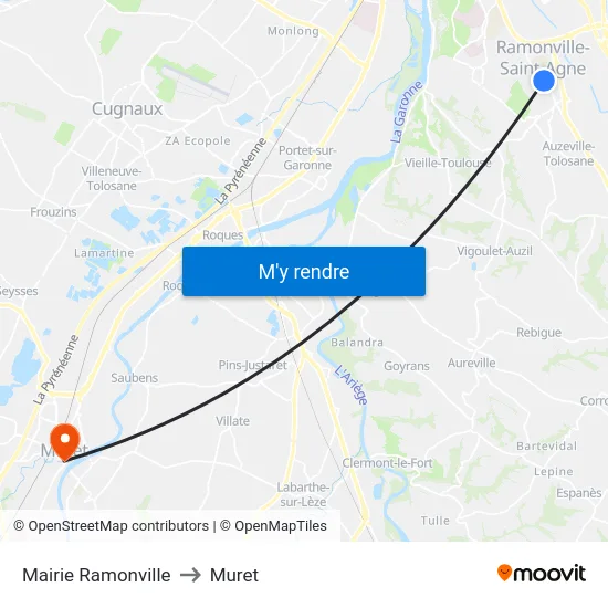 Mairie Ramonville to Muret map
