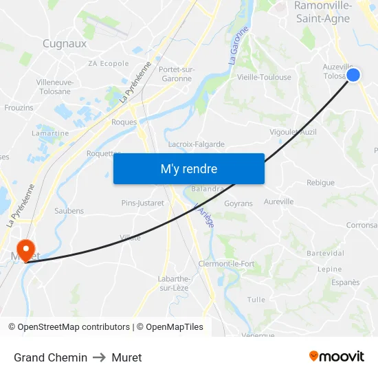 Grand Chemin to Muret map
