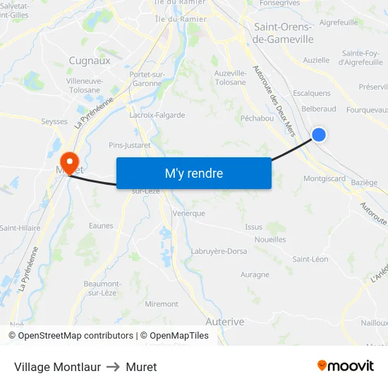 Village Montlaur to Muret map