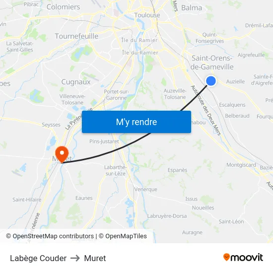 Labège Couder to Muret map