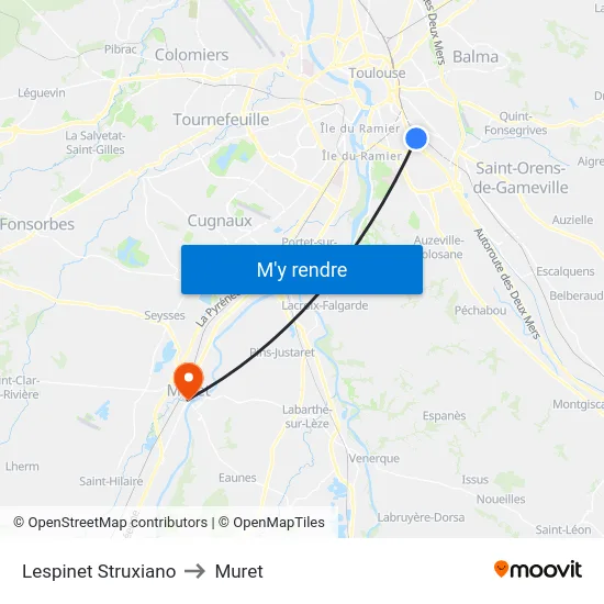 Lespinet Struxiano to Muret map