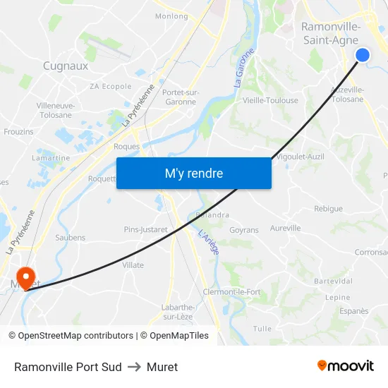Ramonville Port Sud to Muret map