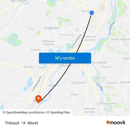 Thibaud to Muret map