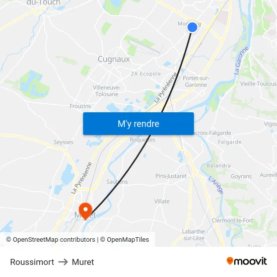 Roussimort to Muret map