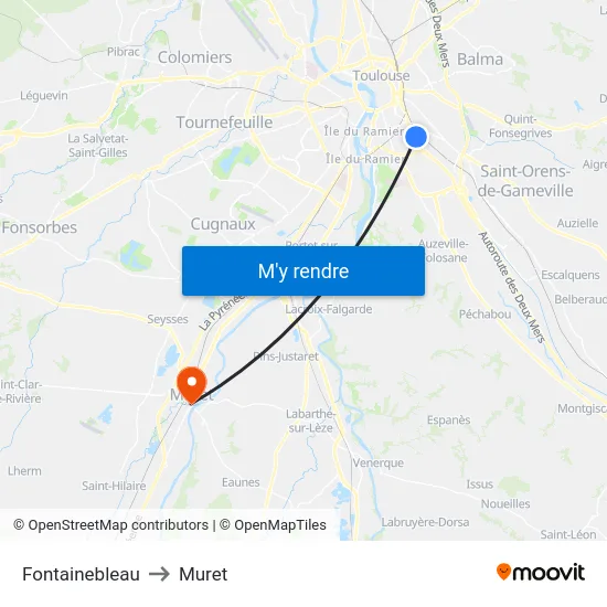 Fontainebleau to Muret map