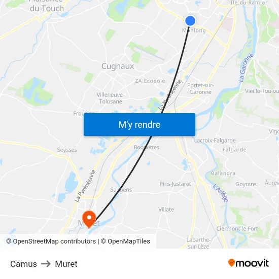 Camus to Muret map