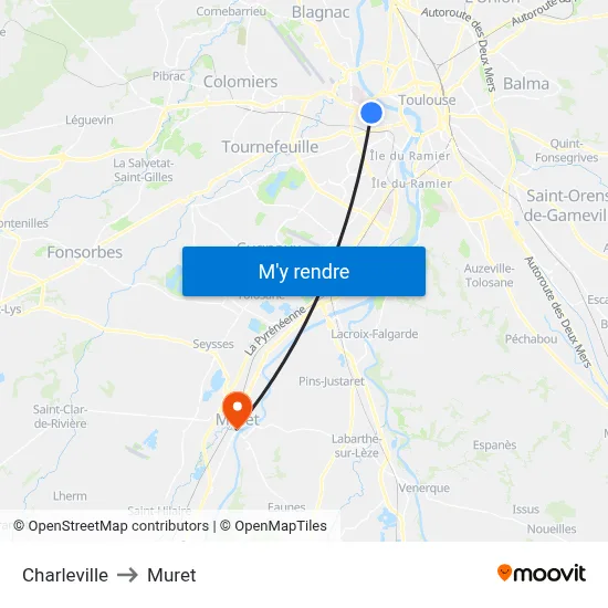 Charleville to Muret map