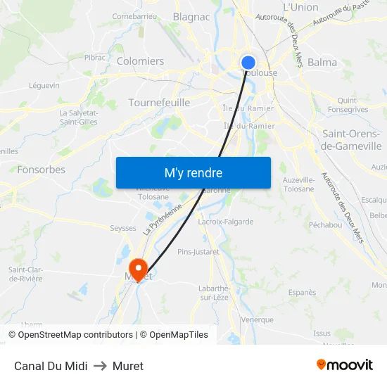 Canal Du Midi to Muret map