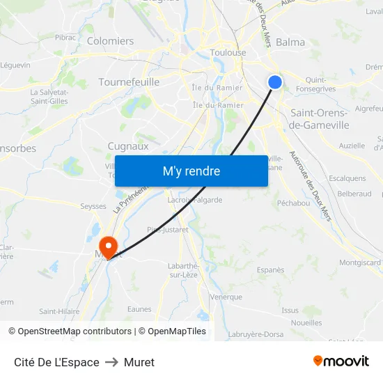 Cité De L'Espace to Muret map