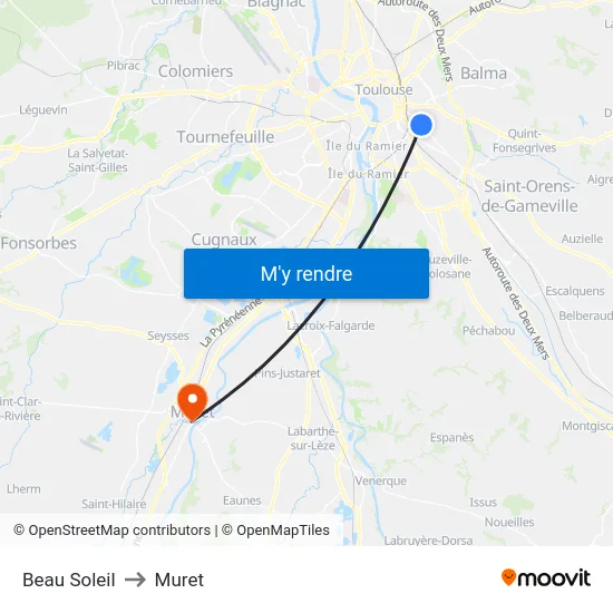 Beau Soleil to Muret map