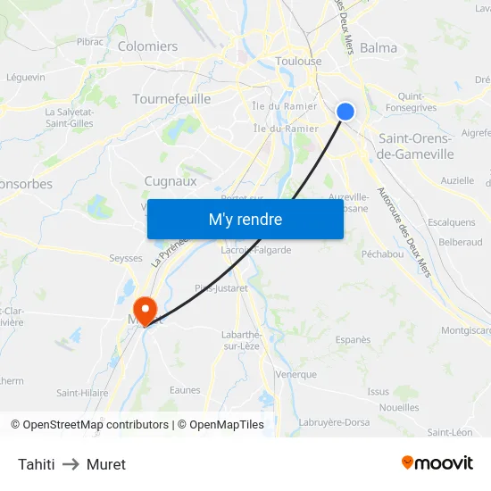 Tahiti to Muret map