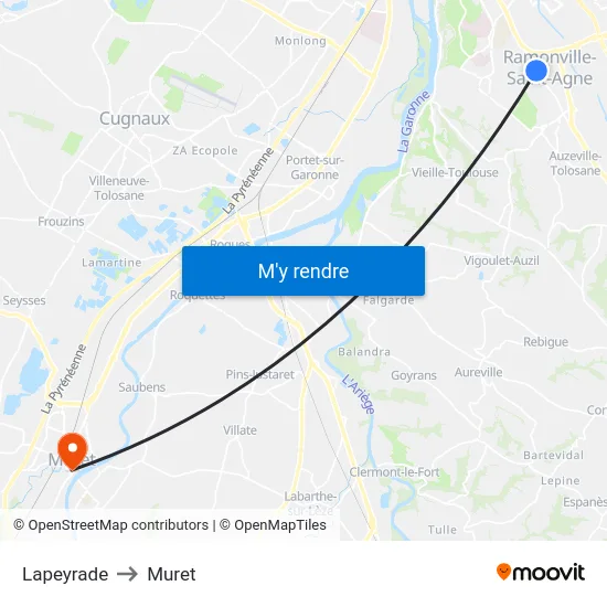 Lapeyrade to Muret map