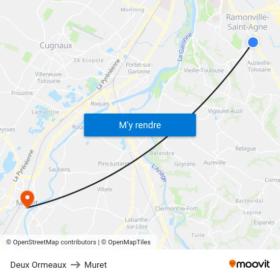 Deux Ormeaux to Muret map