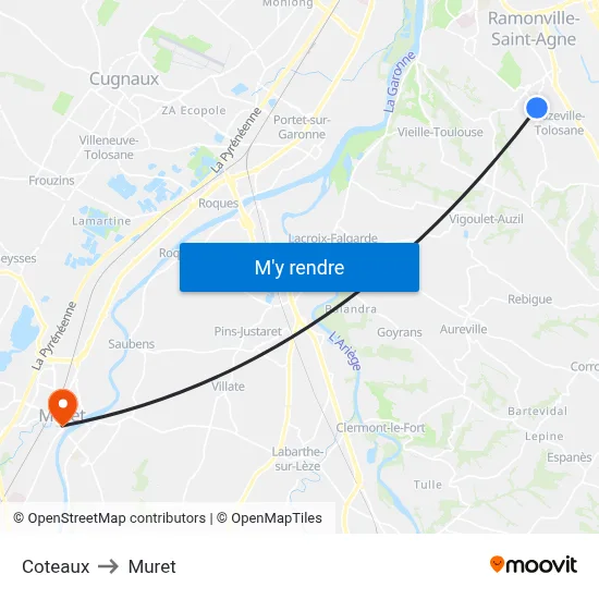 Coteaux to Muret map