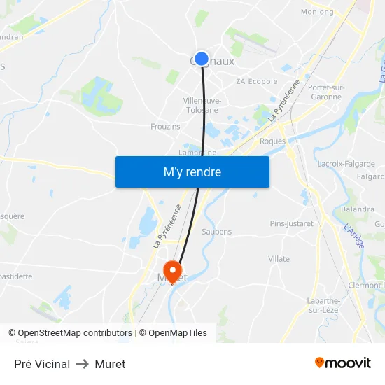 Pré Vicinal to Muret map