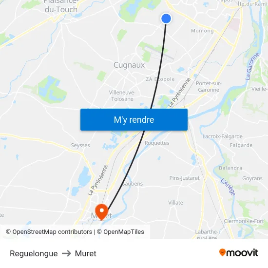 Reguelongue to Muret map