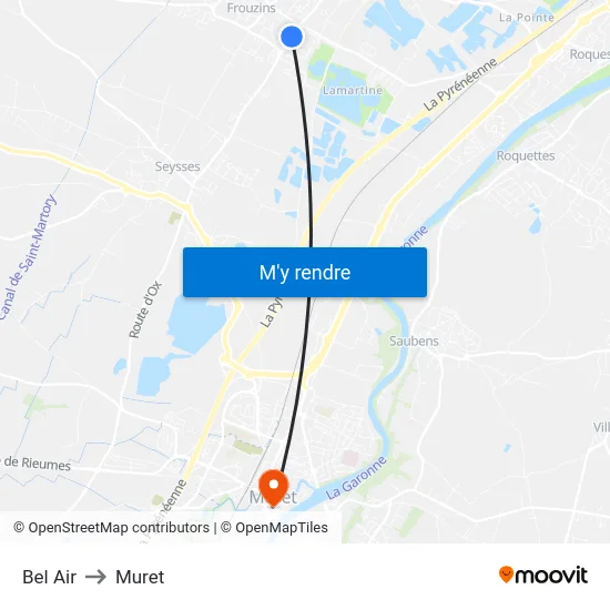 Bel Air to Muret map