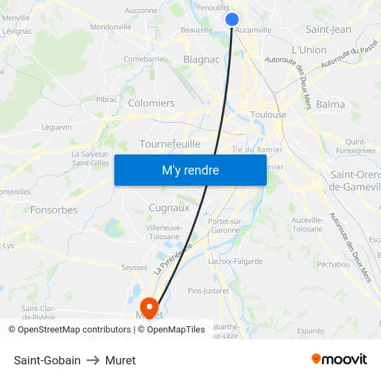 Saint-Gobain to Muret map