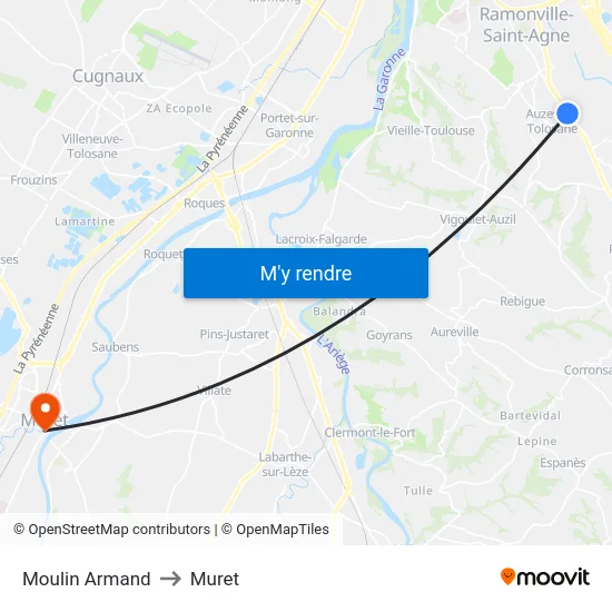 Moulin Armand to Muret map