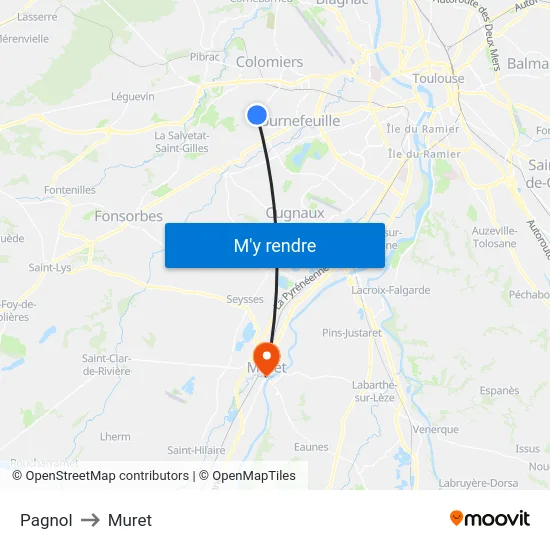 Pagnol to Muret map