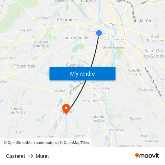 Casteret to Muret map