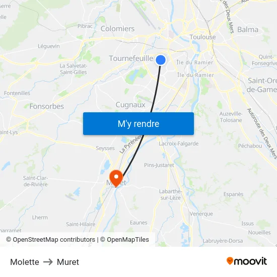 Molette to Muret map