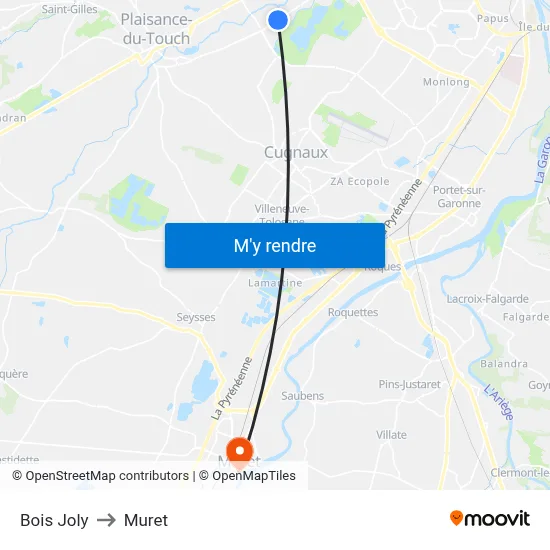 Bois Joly to Muret map