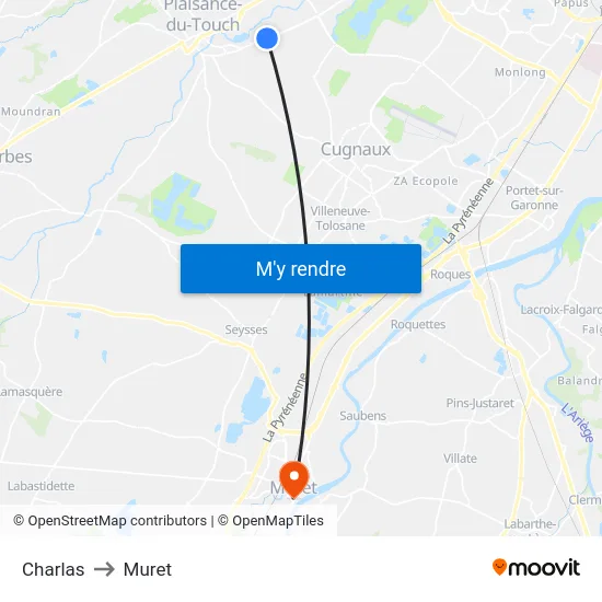 Charlas to Muret map