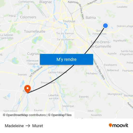 Madeleine to Muret map