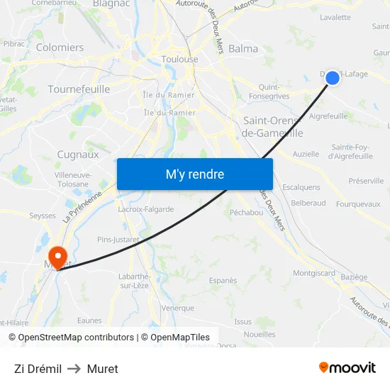 Zi Drémil to Muret map