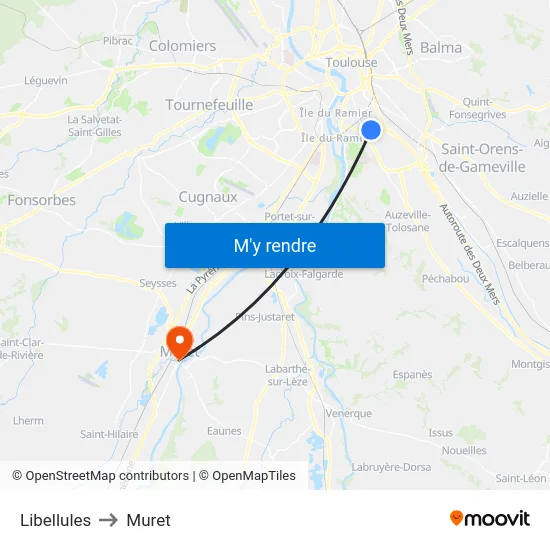 Libellules to Muret map