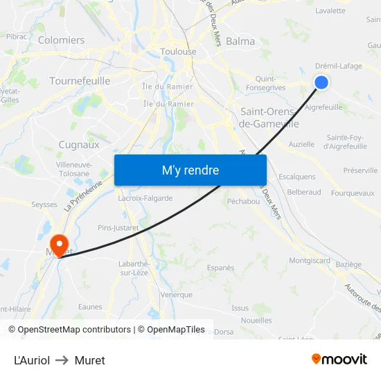 L'Auriol to Muret map