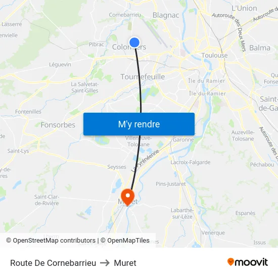 Route De Cornebarrieu to Muret map