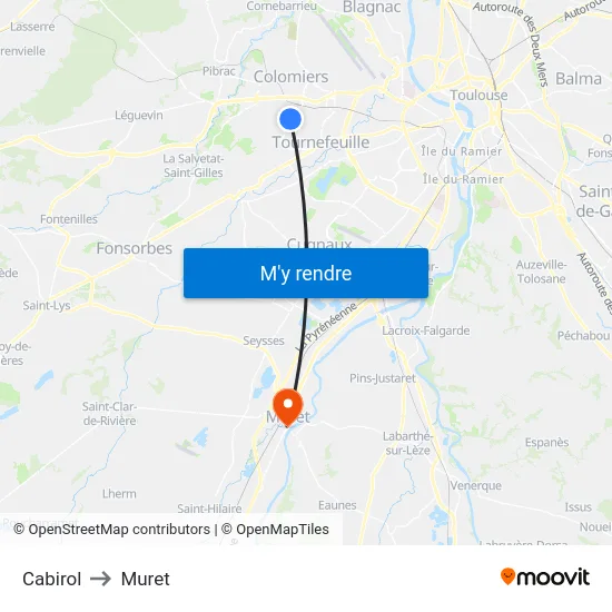 Cabirol to Muret map