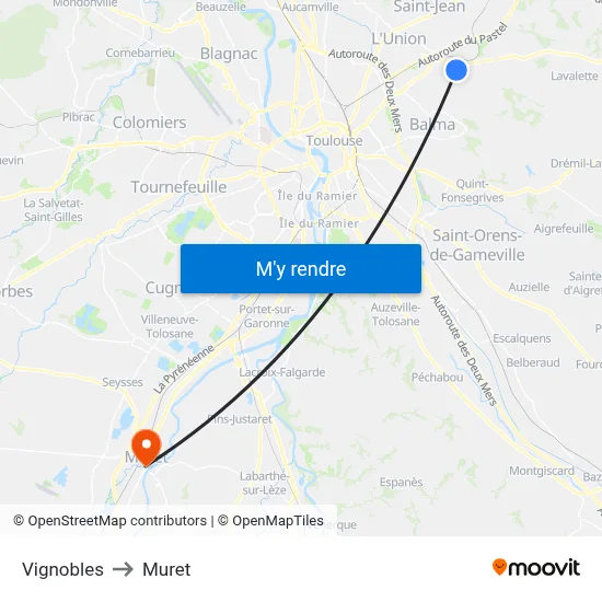 Vignobles to Muret map