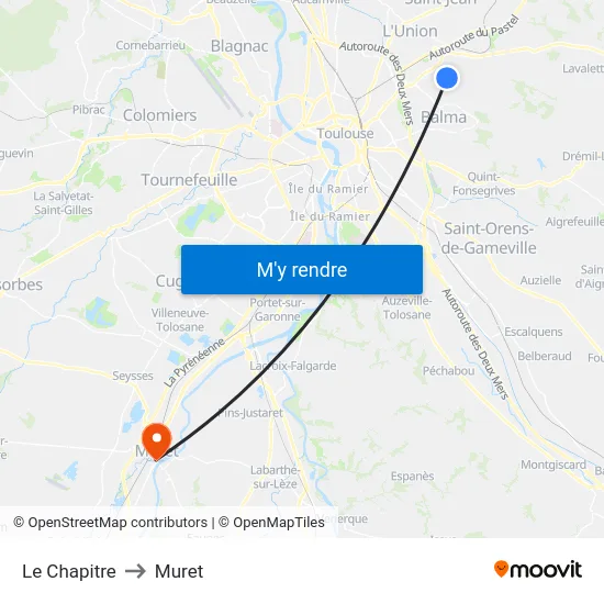 Le Chapitre to Muret map