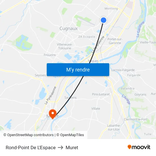 Rond-Point De L'Espace to Muret map