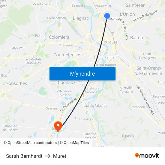 Sarah Bernhardt to Muret map