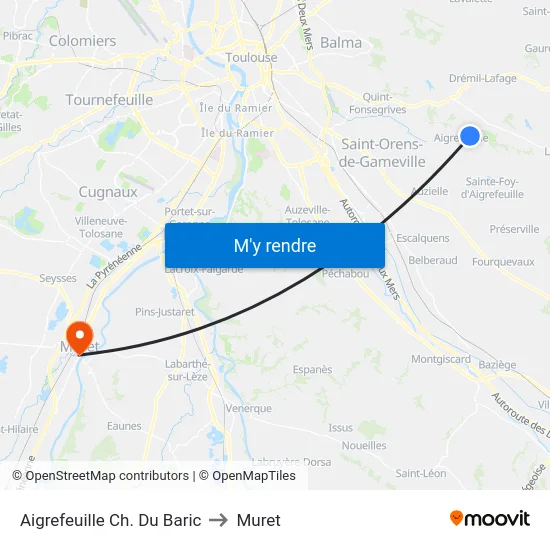 Aigrefeuille Ch. Du Baric to Muret map