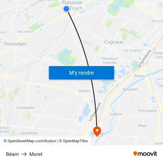 Béarn to Muret map