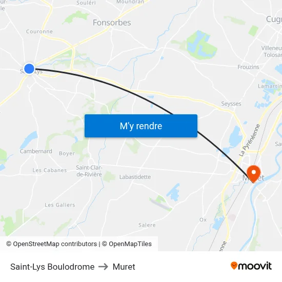 Saint-Lys Boulodrome to Muret map