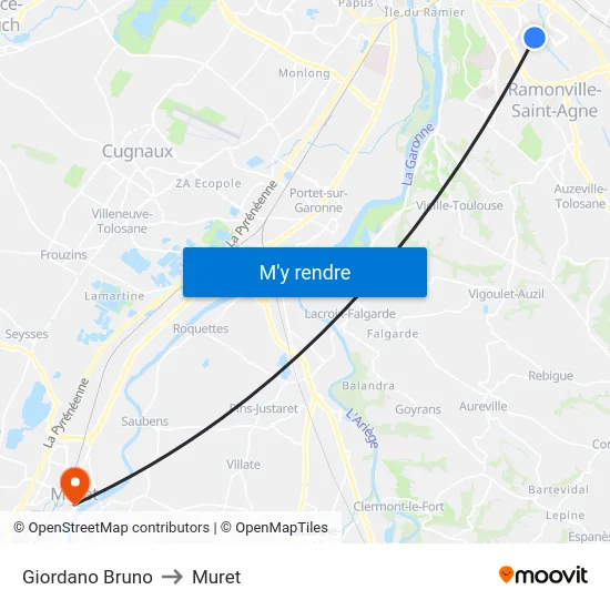 Giordano Bruno to Muret map
