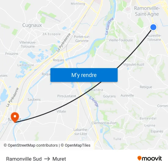 Ramonville Sud to Muret map