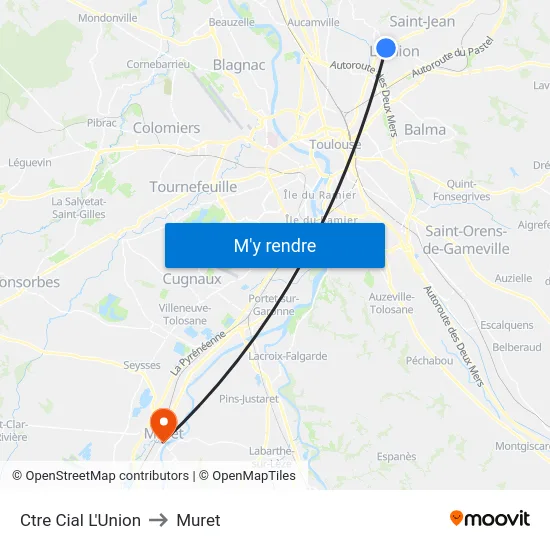 Ctre Cial L'Union to Muret map