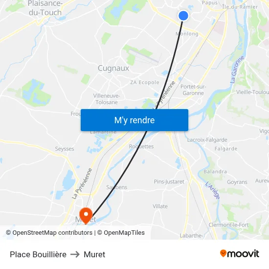 Place Bouillière to Muret map